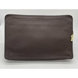 Jack Georges University Underarm Portfolio Zip Bag Leather Brown Suede Interior